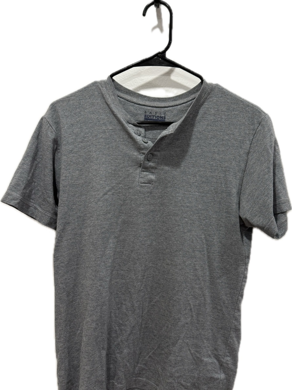 Basic Editions Gray Short Sleeve Henley Polo